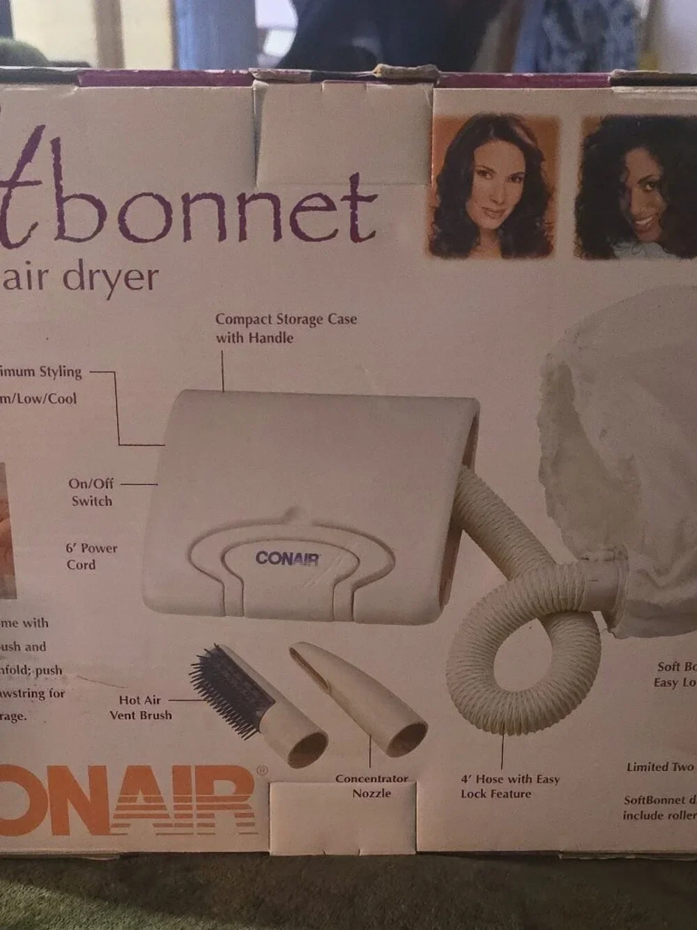 Conair SoftBonnet Hair Dryer - New, Portable Hooded Bonnet w/ Vent Brush & Conce